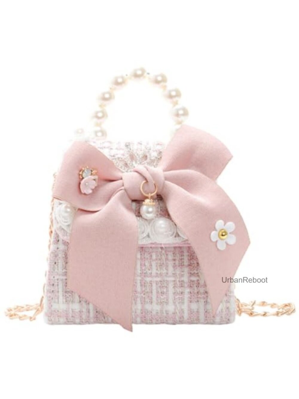 Girls Mini Crossbody Bag Bow Pearl Design Compact Messenger Purse